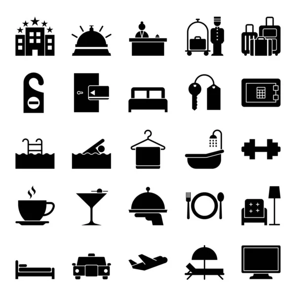 Hotel Icon Collection Vector Silhouette Illustration — Stock Vector