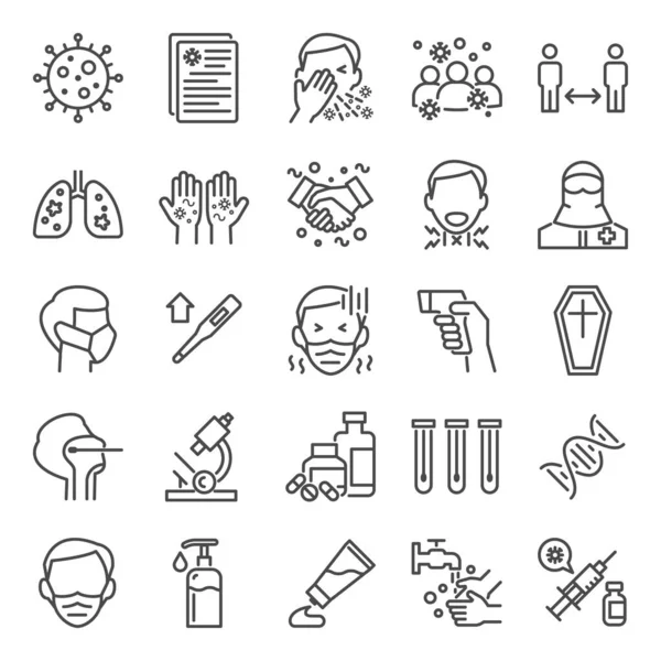 Coronavirus Simple Thin Line Covid Icons Set — 스톡 벡터