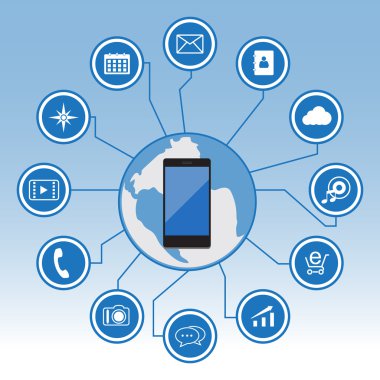 Büyük veri Icon set, simgeleri ile akıllı telefon