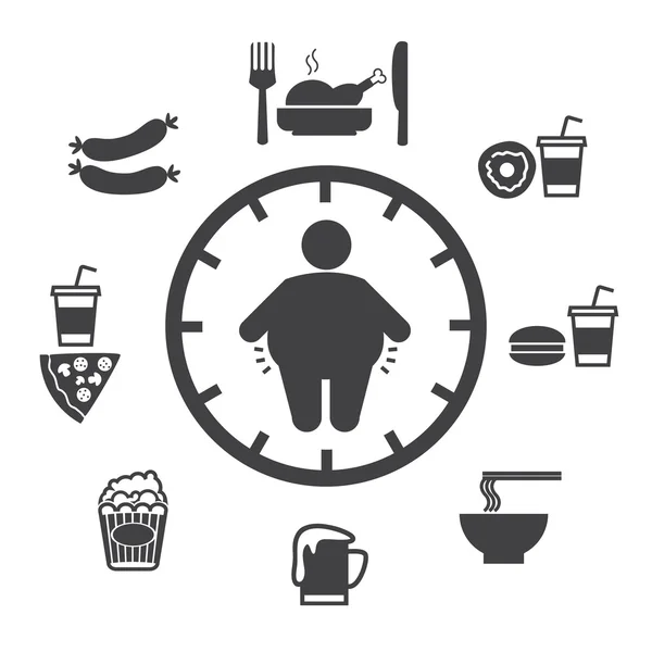 Concepto de obesidad causada por alimentos y bebidas, iconos vectoriales — Vector de stock