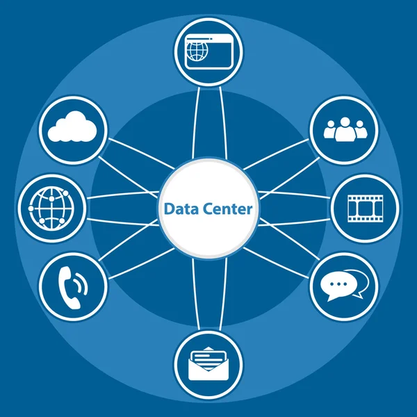 बिग डेटा आइकन सेट, डेटा सेंटर और केंद्रीकृत — स्टॉक वेक्टर