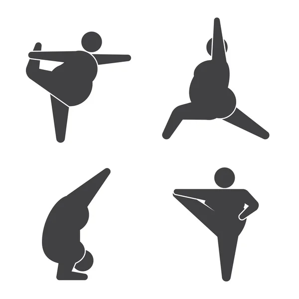 Hombre gordo en pose practicando yoga — Vector de stock