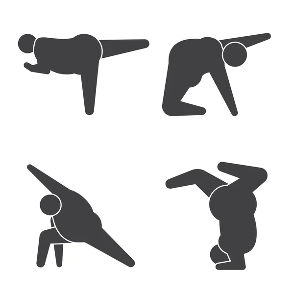 Hombre gordo en pose practicando yoga — Vector de stock