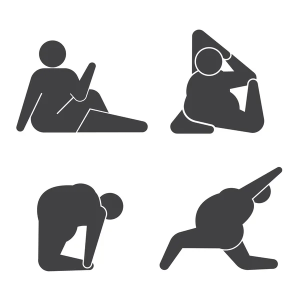 Hombre gordo en pose practicando yoga — Vector de stock