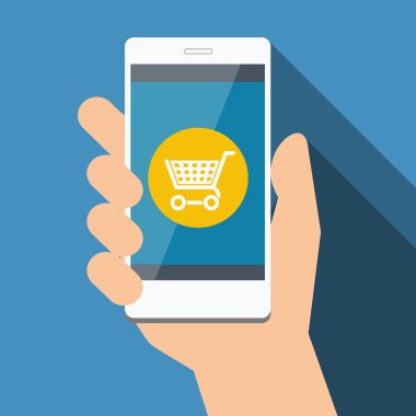 Online alışveriş ile cep telefonu. Vektör düz tasarımı