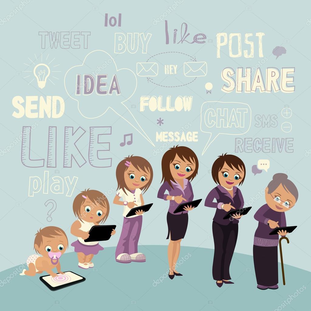 Generations Woman with tablet. — Stock Vector © brainpencil1 52658653