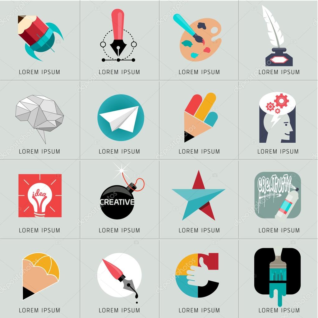 Logos and Abstract web Icons and globe vector symbol. Set of icons and stickers for art and education. Graphic design easy editable for Your design.