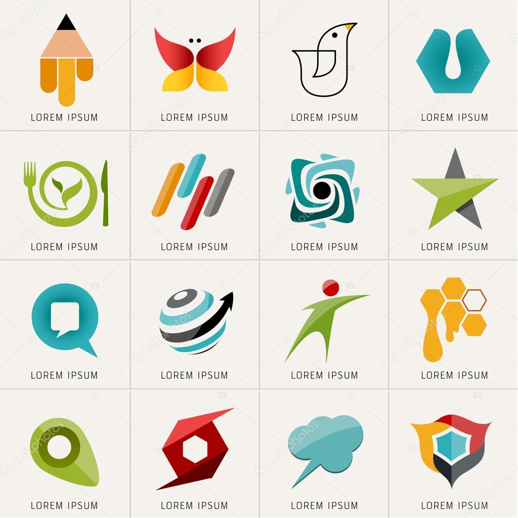 Logos and Abstract web Icons and globe vector symbol. Set of icons and stickers for sport , education, food and communication. Graphic design easy editable for Your design.