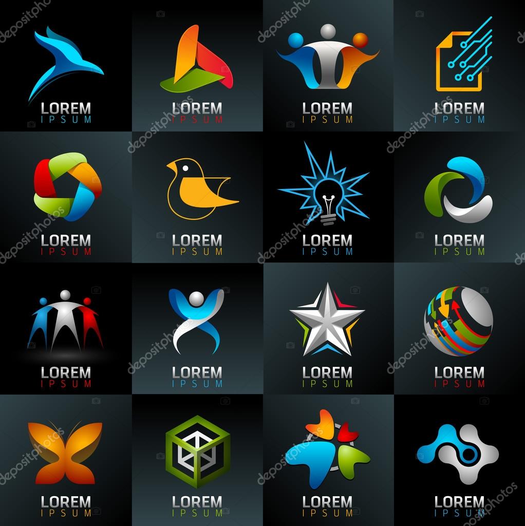 Logo and Abstract web Icons and globe vector identity symbols. Unusual icons and sticker set. Graphic design easy editable for Your design.