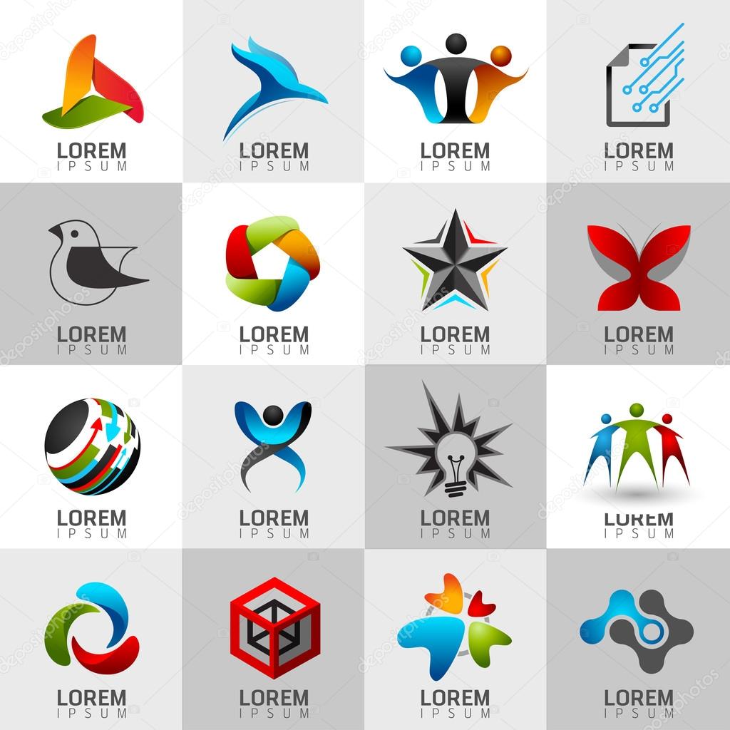 Logo and Abstract web Icons and globe vector identity symbols. Unusual icons and sticker set. Graphic design easy editable for Your design.