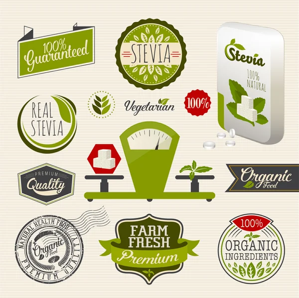 Set de etiquetas de alimentos ecológicos . — Vector de stock