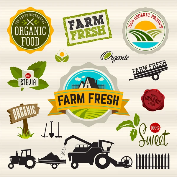 Organic food label Set. Stock Vector