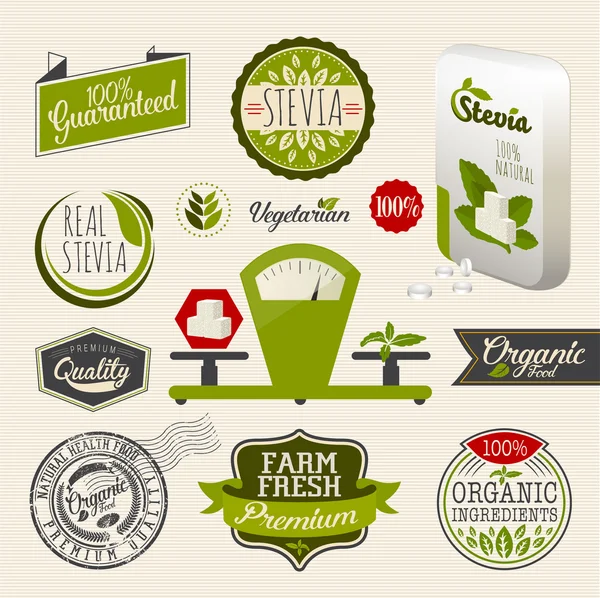 Ensemble d'étiquettes d'aliments biologiques . — Image vectorielle