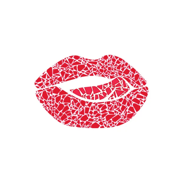 Lábios Rachados Vermelhos Separados Com Língua Ilustração Moderna Vetor Abstrato — Vetor de Stock