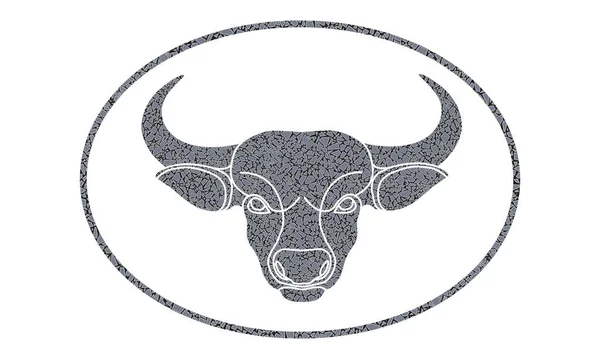 Bull Head Oval Frame Vector Silhouette Icon Aged Cracked Skin — Stock Vector