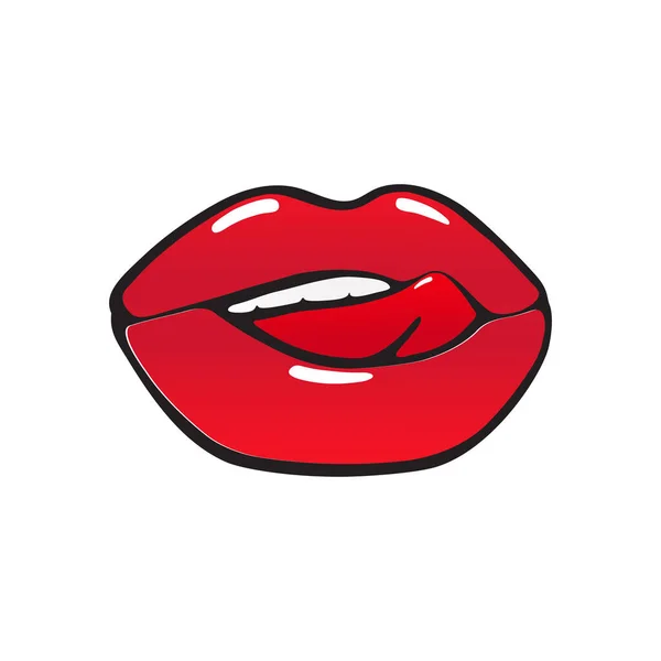 Rote Gebissene Und Geleckte Lippen Farbiges Symbol Cartoon Stil Isoliert Stockvektor
