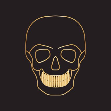 Altın Kafatası. Siyah arkaplanda izole edilmiş doğrusal vektör çizimi.