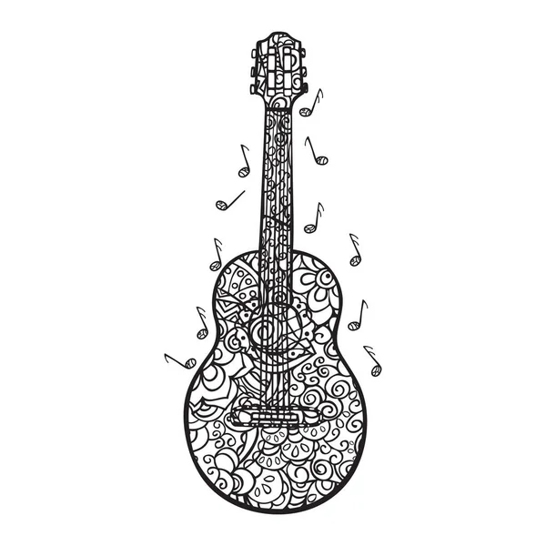 Çizgi film Gitarı. Beyaz arkaplanda izole edilmiş karalama tarzında vektör doğrusal illüstrasyon. Renk sayfası.
