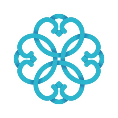 Doğulu süs eşyası şeklinde simge, logo ya da marka. Mavi 3D vektör beyaz arkaplanda izole edildi.