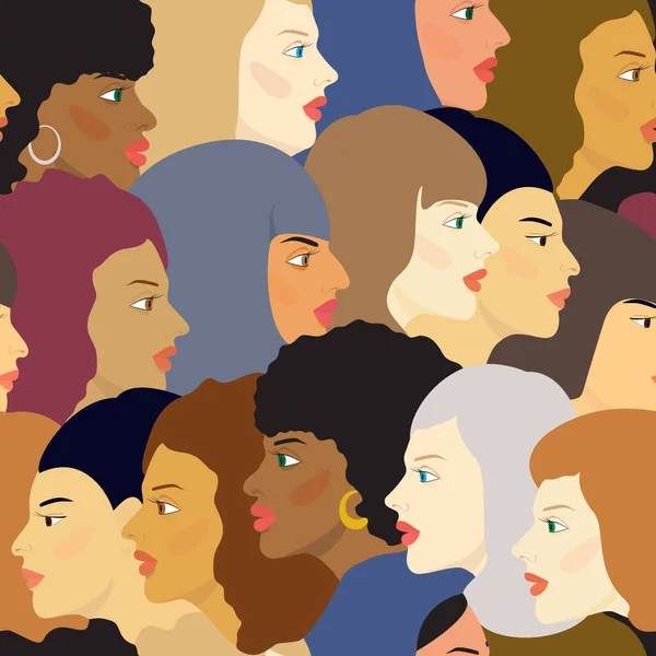 Eine Gruppe Unterschiedlicher Multinationaler Frauen Weibliche Gesichter Profil Buntes Vektor Stockillustration