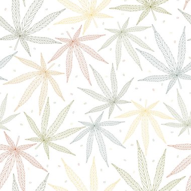 Kenevir yaprakları. Beyaz arkaplanda doğrusal renk vektörsüz desen.
