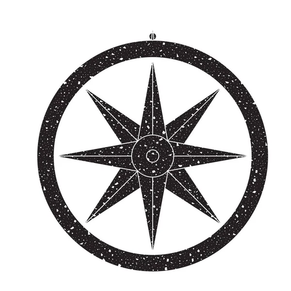 Ikona Wektora Kompasu Odizolowana Białym Tle Starzejąca Się Czarno Biała — Wektor stockowy