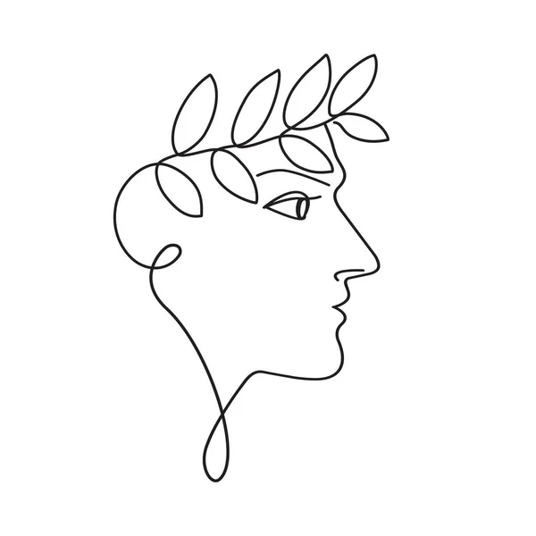 花の装飾要素とプロファイルで男性の顔の線形ベクトルイラスト 白い背景に黒の手描きを分離 — ストックベクタ