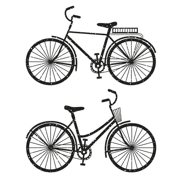 Set Dos Bicicletas Para Hombres Mujeres Vector Monocromo Pétreo Textura — Archivo Imágenes Vectoriales