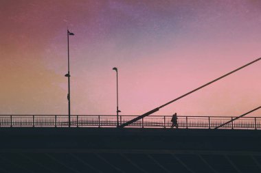     İspanya 'nın Bilbao kentini ziyaret eden köprüdeki turist                            