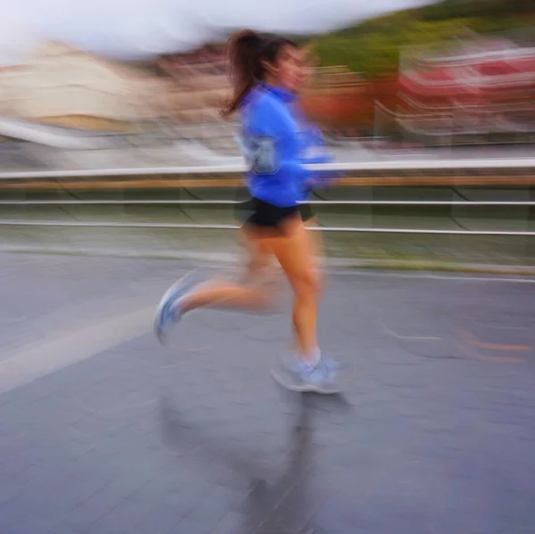 Runner Doing Exercise Street Bilbao City Spain — Stock Photo, Image