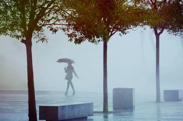 People Street Umbrella Rainy Days Bilbao Spain — Stock Photo, Image