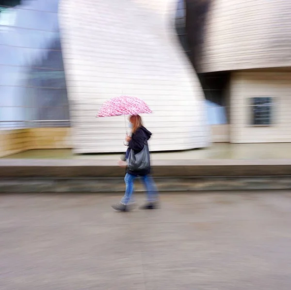 Personnes Avec Parapluie Saison Des Pluies Printemps Bilbao Espagne — Photo