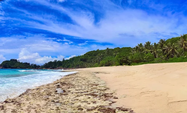 Oszałamiająca Panorama Plaży Wysokiej Rozdzielczości Rajskich Wyspach Seszele — Zdjęcie stockowe