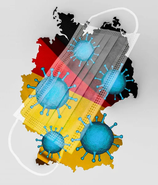 Блокировка Карта Германии Голубой Медицинской Маской Маски Ffp2 Вирусная Иллюстрация — стоковое фото