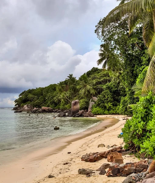 Dia Ensolarado Vista Praia Sobre Ilhas Paradisíacas Seychelles — Fotografia de Stock