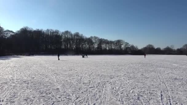 Viele Menschen Und Kinder Beim Schlittschuhlaufen Auf Einem See Norddeutschland — Stockvideo