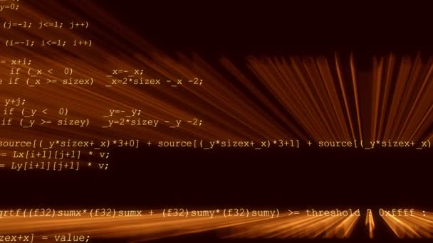 カラフルなデジタルバイナリデータ桁と光ビームとストリーミングソースコードの背景 — ストック動画
