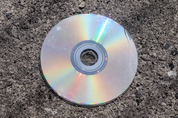 Old Used Compact Disc Asphalt Road — Stock Photo, Image