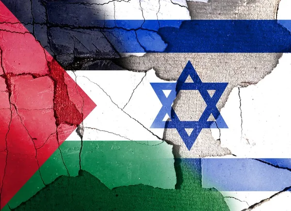 イスラエルとパレスチナの対立 旗の概念 戦争と軍事 グランジヴィンテージのクラックレトロスタイル — ストック写真