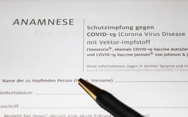 Duitse Documenten Voor Corona Covid Vaccinatie Anamnese — Stockfoto