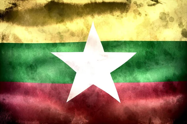 Mianmar Zászló Reális Hullámzó Szövet Zászló — Stock Fotó