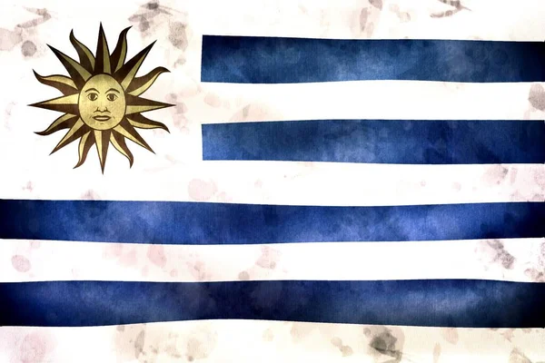 Bir Uruguay Bayrağının Boyutlu Görüntüsü Gerçekçi Sallanan Kumaş Bayrağı — Stok fotoğraf