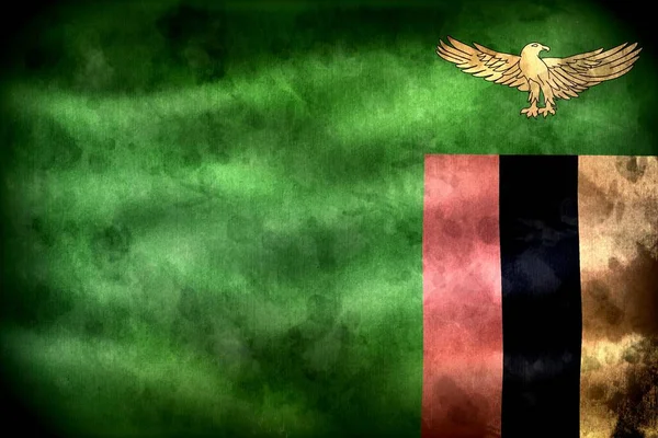 Ілюстрація Прапора Замбії Реалістичний Махаючий Тканинний Прапор — стокове фото