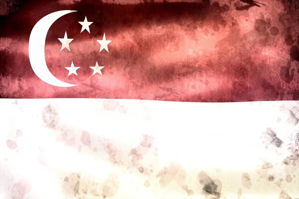 Flaga Singapuru Realistyczna Flaga Tkaniny Falującej — Zdjęcie stockowe