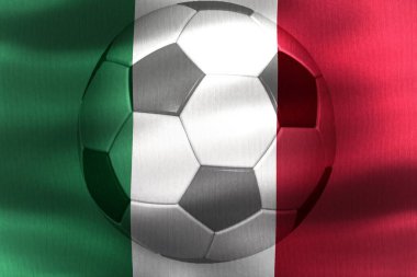 Rüzgarda hareket eden bir futbol topuyla İtalya bayrağı