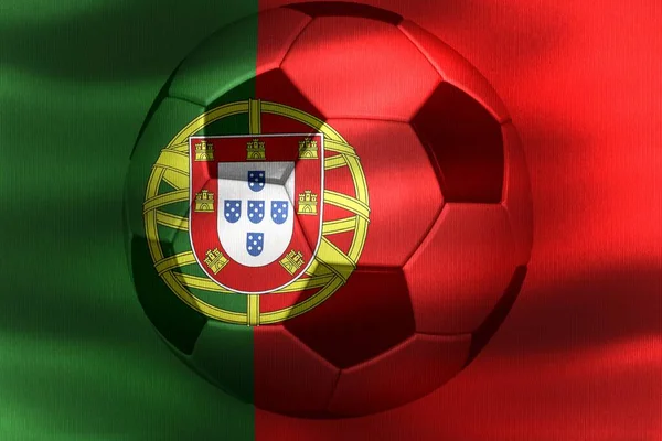 Bandeira Portugal Com Uma Bola Futebol Movendo Vento — Fotografia de Stock