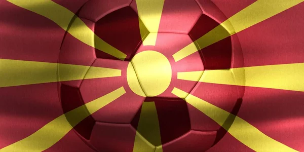 Bandeira Macedônia Norte Com Uma Bola Futebol Movendo Vento — Fotografia de Stock