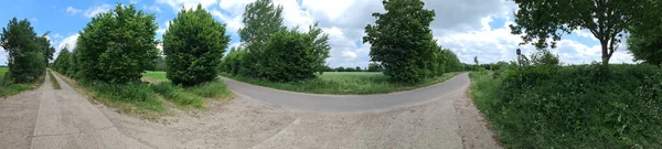 Panorama Delle Strade Campagna Con Campi Alberi Nell Europa Settentrionale — Foto Stock