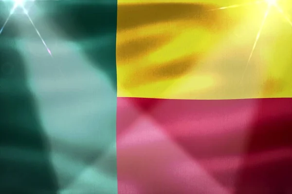 Benin Flagge Realistisch Schwenkende Stofffahne — Stockfoto