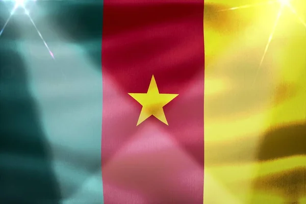 Kamerun Flagge Realistisch Schwenkende Stofffahne — Stockfoto